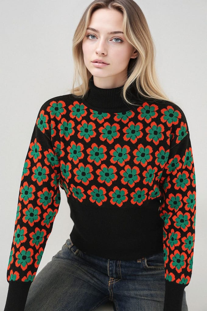 Getailleerde Cropped Coltrui met Bloemenpatroon