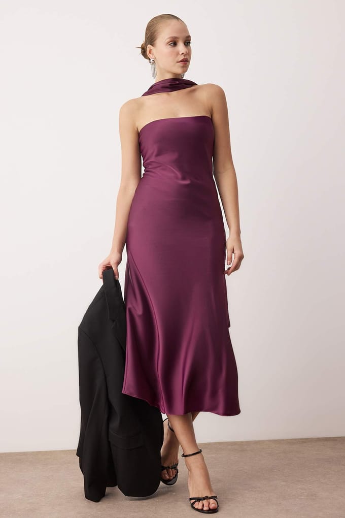 Paarse, rechte, mouwloze maxi-jurk voor dames, chique/avondjurk