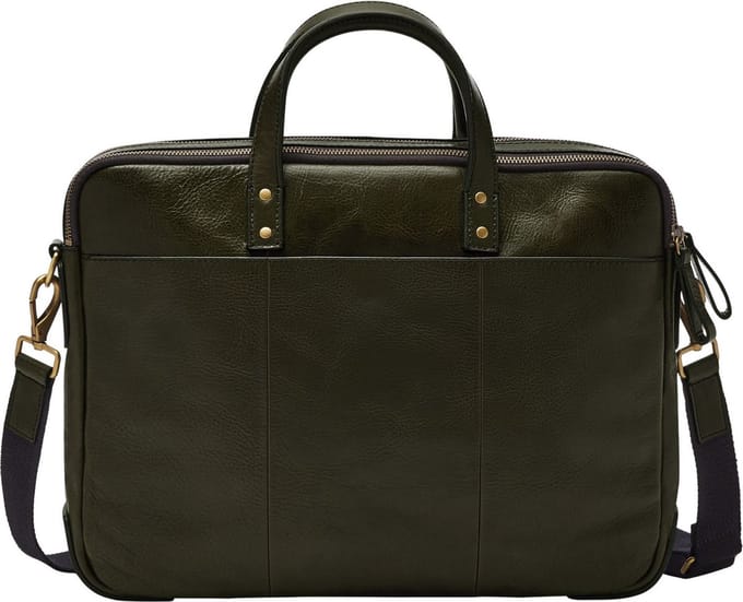 FOSSIL Handtas Laptoptas met laptopvak Haskell Double Briefbag Dark Loden Kaki