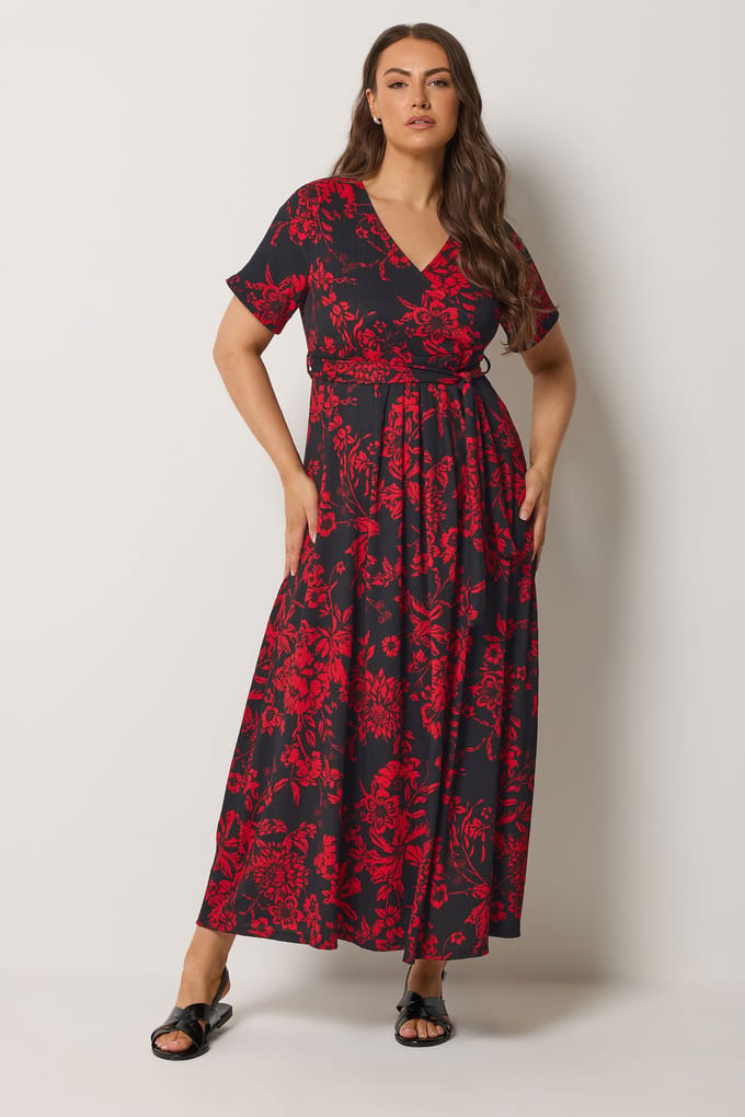 Yours Rode Wikkeljurk Met Bloemenprint Size 48
