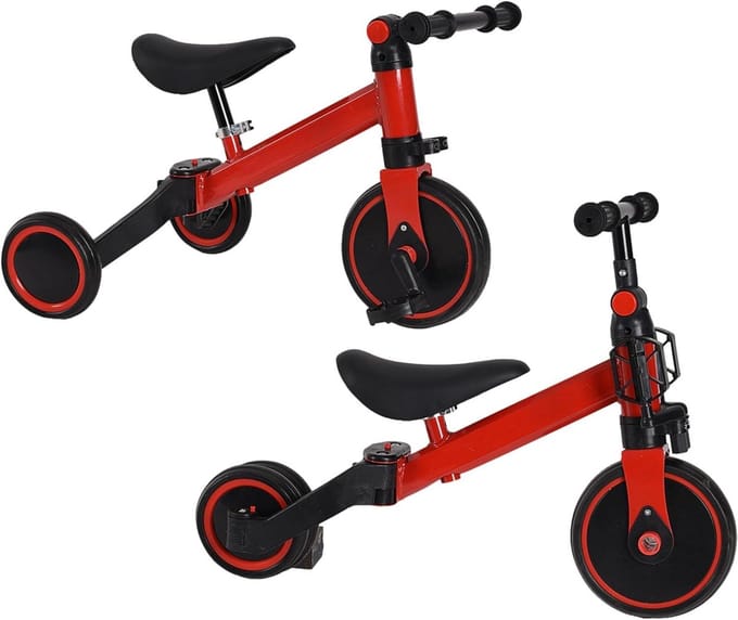 Loopfiets Driewieler - Kinderfiets Meegroeifiets - Buiten Spelen - 3-in-1 Verstelbaar - 1-4 Jaar - Rood Zwart