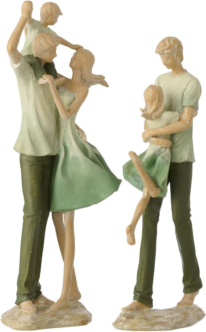 J-Line decoratie Familie 1 Kind - polyresin - groen/ecru