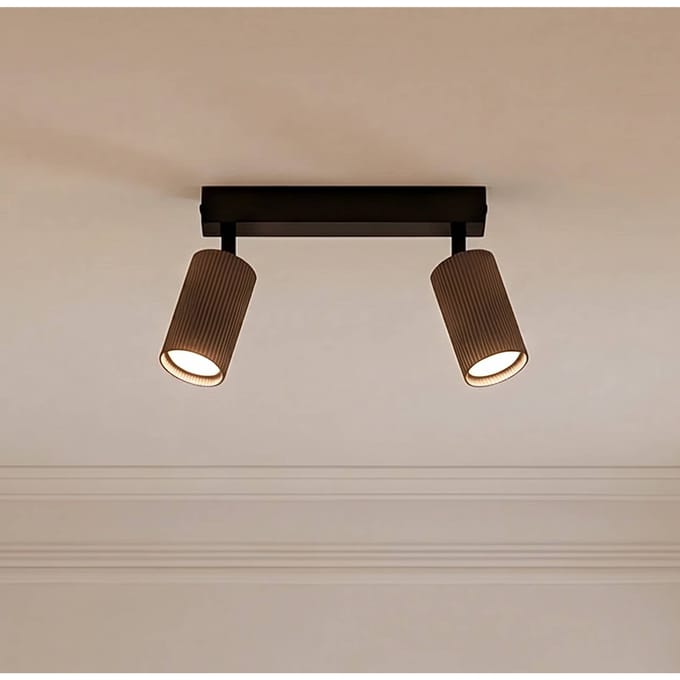 TK Lighting Plafondspot Tune, 2-lamps, bruin, metaal, lengte 44 cm
