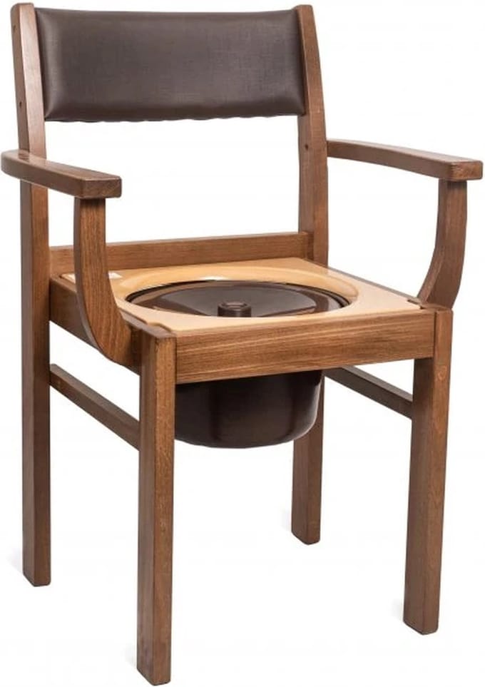Toiletstoel postoel hout donker. WC stoel