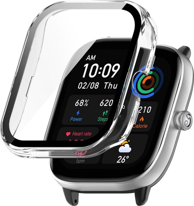 Strap-it Hard case bescherming - Stevig PC hoesje met glasplaat geschikt voor Amazfit GTS 4 Mini - transparant