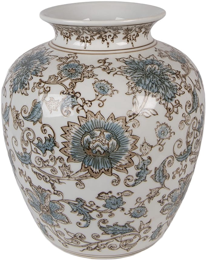 Clayre & Eef Vaas Ø 22x25 cm Wit Blauw Keramiek