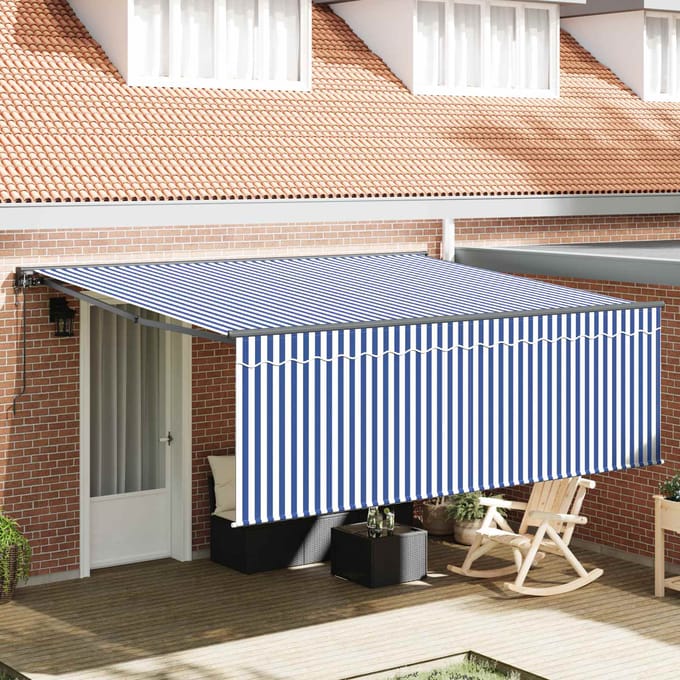 vidaXL - Uitschuifbare - luifel - Blauw - en - Wit - 400 - × - 300 - cm