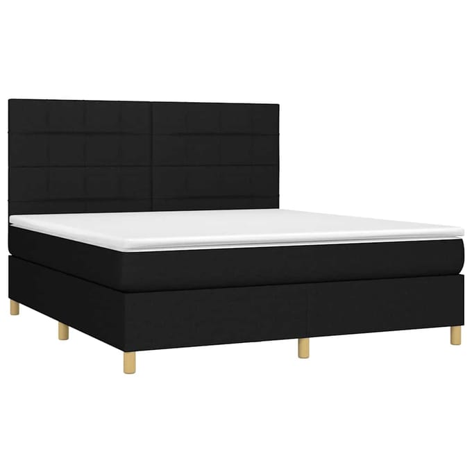 vidaXL - Boxspring - met - matras - en - LED - stof - zwart - 180x200 - cm