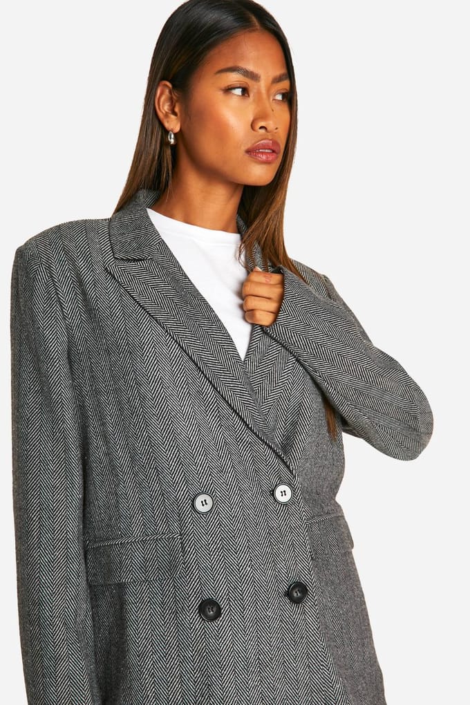 boohoo Dames Visgraat Gefreesde Zoom Oversized Dubbelgeknoopt Blazer | Zwart | Maat: 42