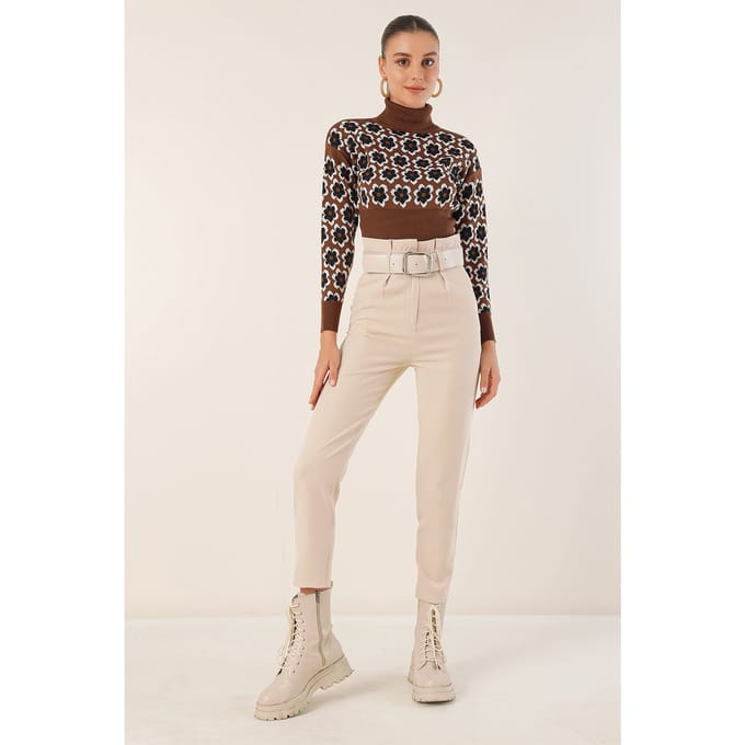 Enkel lengte rechte broek met strik