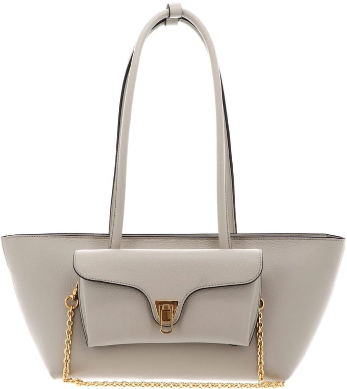 COCCINELLE Leren shopper Double Beat Grained Leather Handbag Eucalipto Lichtgrijs