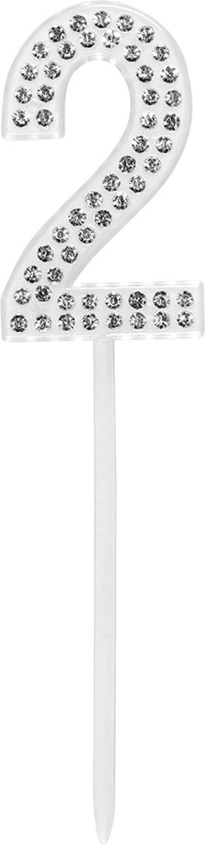 Boland - Diamanten taarttopper '2' (2.5 x 10.5 cm)