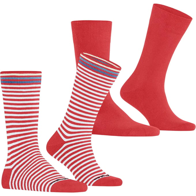 Burlington Everyday Stripe- Mixed 2-Pack gedessineerd katoen multipack sokken heren rood - maat 40-46