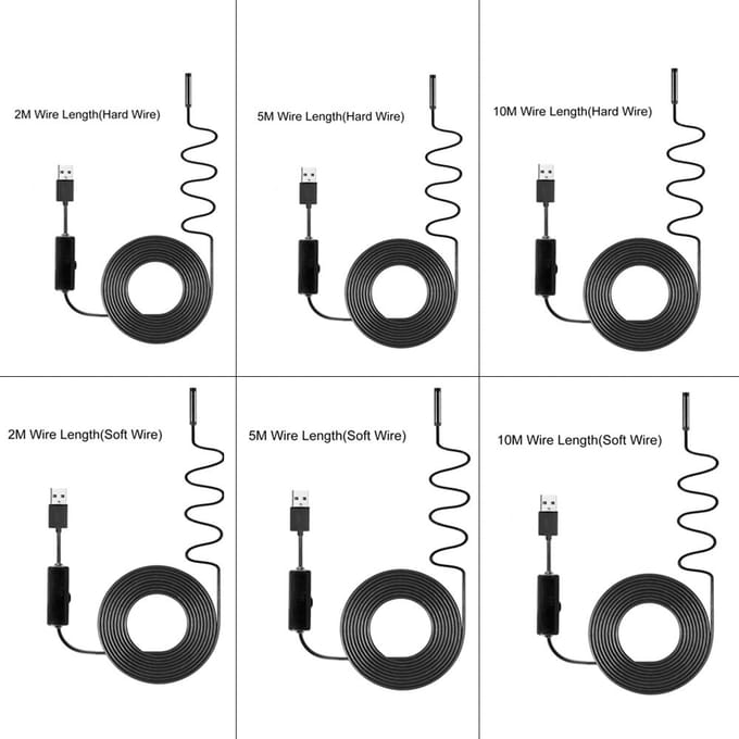 Caméra d'inspection endoscopique industrielle, 8 pièces, LED intégrées, objectif 8mm, étanche IP67, USB 5m Soft wire gray