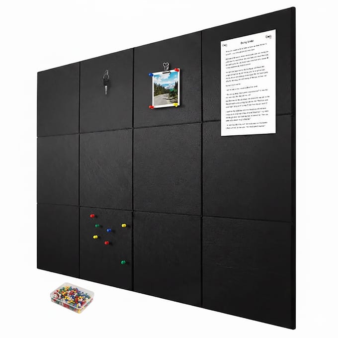 Vilten prikbord - set van 12 - 30x30 cm - zelfklevend - zwart