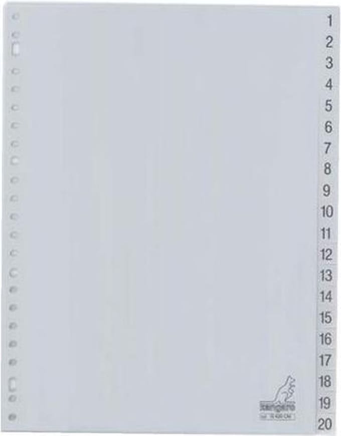 Tabbladen Kangaro 23-gaats G420CM 1-20 genummerd grijs PP - 25 stuks