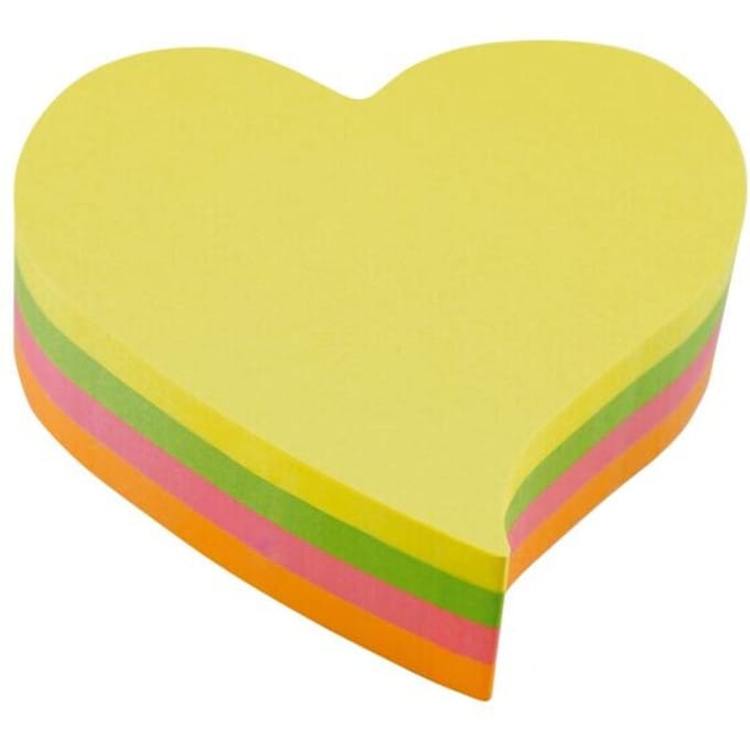 Info sticky notes shaped - 200 vel - 68x68mm - hart - geel, groen, roze, oranje - IN-5823-39