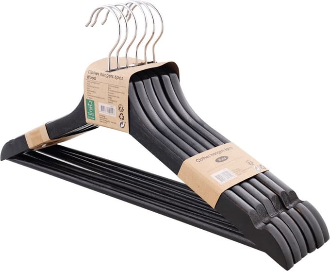 Luxe Houten Kledinghangers - Kleerhanger - Zwart - 12 stuks