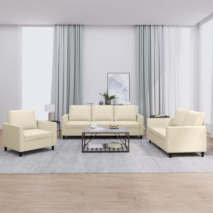 vidaXL - 3-delige - Loungeset - met - kussens - kunstleer - crème