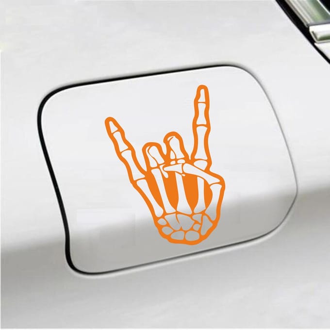 Bumpersticker - Rock N Roll Skelet - 10 X 14,4 - Oranje