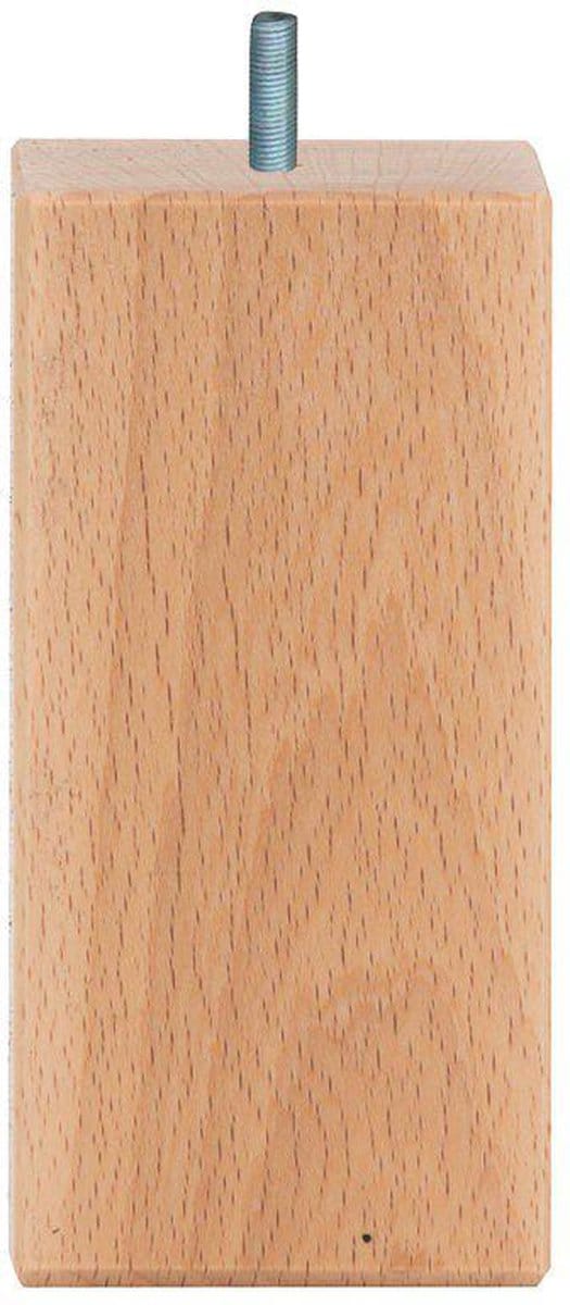 Meubelpoot vierkant 6 bij 6 cm en hoogte 12 cm van massief hout (M8) - Set van 4 stuks