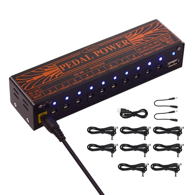 Rowin Compact Size Gitaar Effect Voedingsstation 10 Geïsoleerde DC UK Plug zwart
