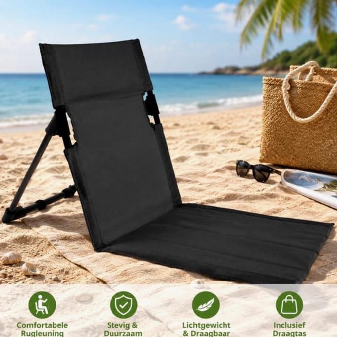 BIXC® - Strandstoel Opvouwbaar – Strandmat met Rugleuning – Campingstoel – Draagbaar – zwart