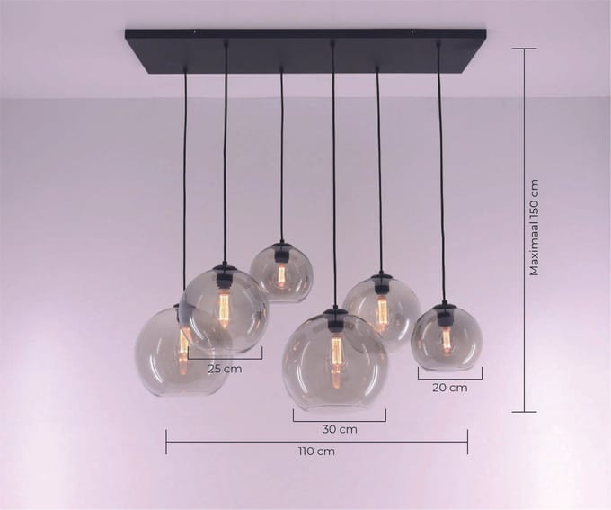 EEF Hanglamp 6 Grey - 6lichts - 100cm