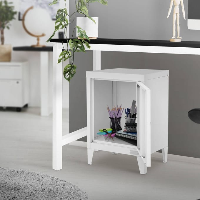 ML-Design archiefkast staal wit 40x30x57,5 cm compacte kantoorkast met poten en deur stevige metalen opbergkast kleine stalen kast voor kantoor woonkamer slaapkamer multifunctionele bijzettafel