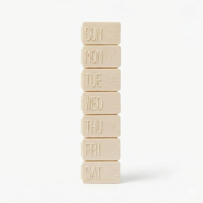 My7days Medicijndoosje 7 Dagen met Braille – Weekpillendoos met Dagindeling – Pillendoos 1 Week – Beige