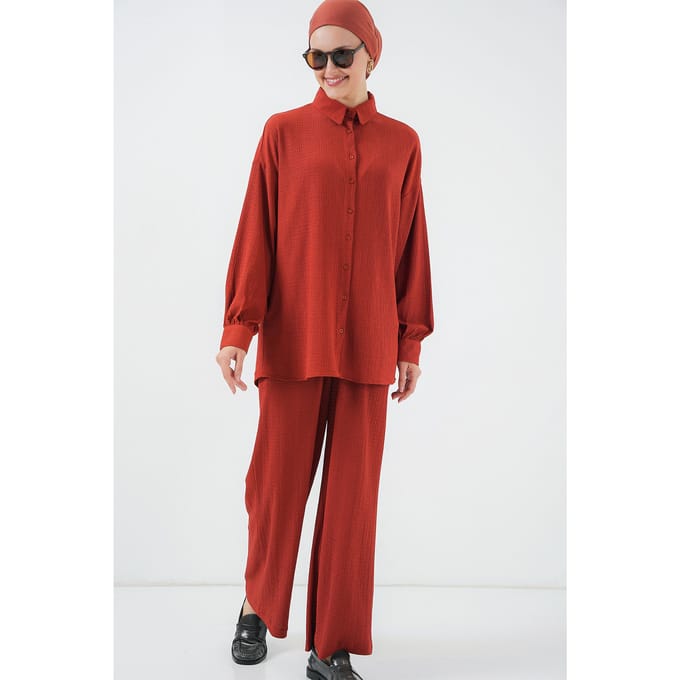 Gestructureerde Brei Co-Ord Set met Kraag