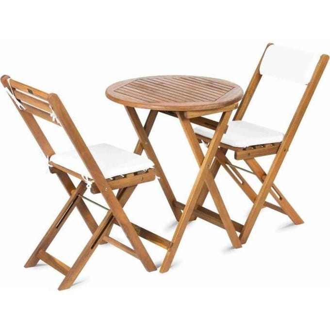 Set de balcon Fieldmann FDZN 4003-T - Table et 2 chaises pliantes - Bois d'acacia - Coussins inclus