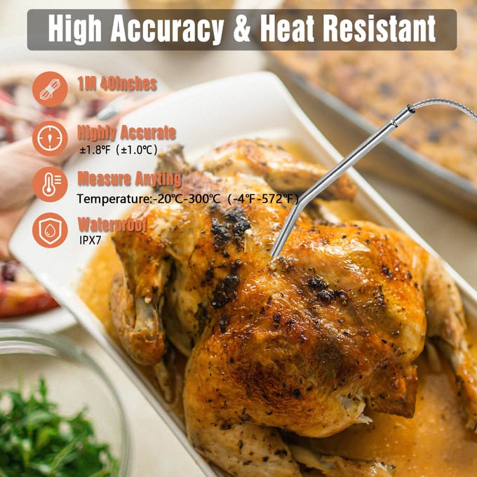 Digitale vleesthermometer met lange sonde Verbeterde grillthermometer met LCD-scherm en aanraakbediening Waterproof brown