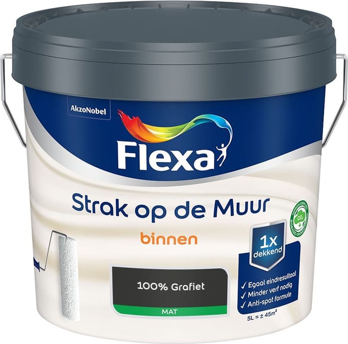 Flexa - Strak Op De Muur Binnen Mat - 100% Grafiet - Mengverf - 5 L