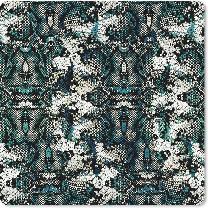 Muismat 20x20 cm - Mousepad Dierenprint - Wit - Turquoise - Schubben - Muismatten