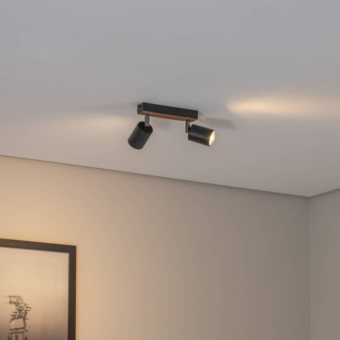 Envostar Tino plafondspot 2-lamps zwart/hout