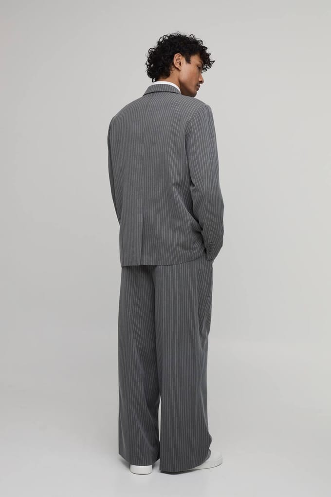 Krijtstreep Oversized Blazer | Grey | Size 42