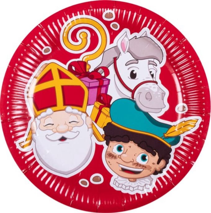 New Age Devi - Sinterklaas en Piet feestbordjes - 23 cm - rood - 6 stuks - van duurzaam karton!