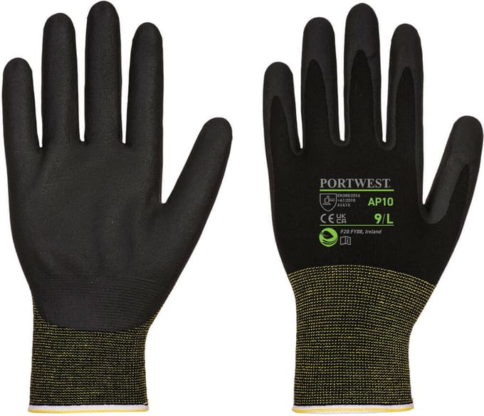 Portwest NPR15 Schuim Nitril Bamboe Eco Handschoen (Pk12) - Zwart - M