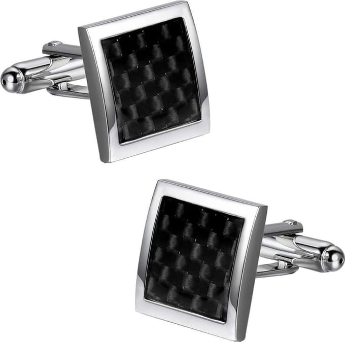 Fako Bijoux - Manchetknopen - Carbon - Vierkant - Zwart - 16x16mm - Zilverkleurig