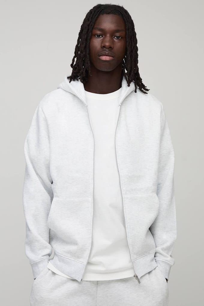 Essential Regular Zip Through Hoodie | Grey Marl | Size Medium