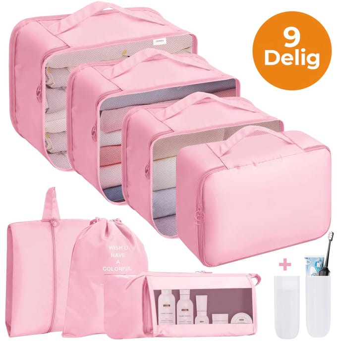 24Supply Packing Cubes Compressie - Koffer Organizer Set 9-delig - Roze