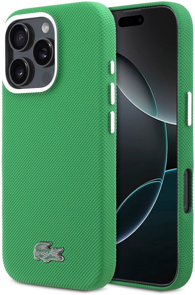 Lacoste Back cover case voor iPhone 16 Pro - Estragon Green - MagSafe-compatibel - Metal Edges