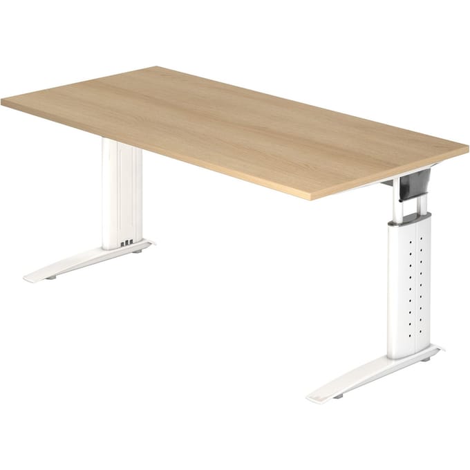 Bureautafel TARVIS, C-poot, vierkant, B 1600 mm, onderstel wit, in hoogte verstelbaar, eikenpatroon