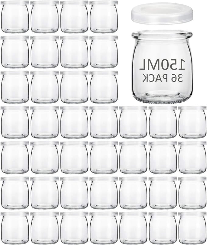 Set van 36 yoghurtglazen met deksel, 150 ml, ideaal voor dessert, pudding en jam opslag