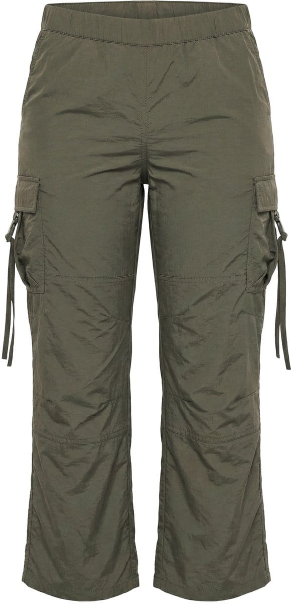 Ulla Popken - Dames - Cargobroek utility-style elastische tailleband cargozakken - Olijfgrijs - Maat 42