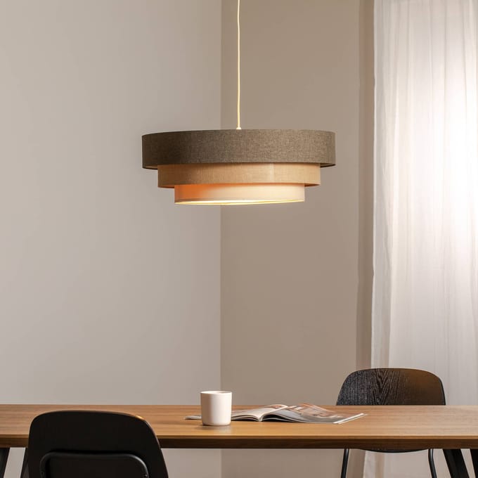 Maco Design Triniti hanglamp, bruin/beige/crème, Ø 60 cm, textiel