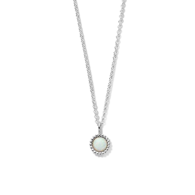 YO&NO Ketting - Dames - Synth. opaal - 41 + 4 cm - Gerhodineerd - Zilver 925
