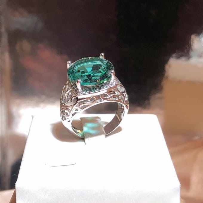Groene Topaas Edelsteen Ring Ingelegd Zirkonia Retro Bloem Ring No. 10 white