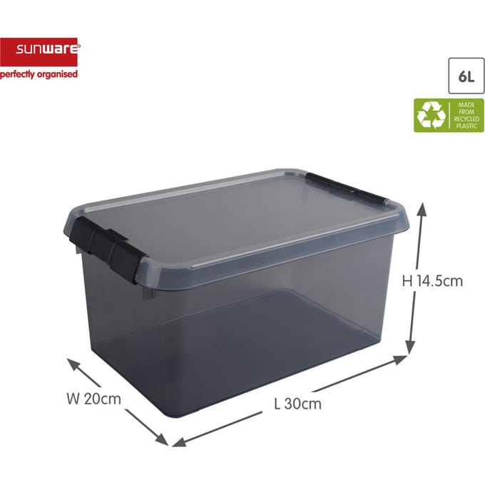Comfort line opbergbox 6 liter transparant grijs/zwart 30 x 20 x 14,5 cm